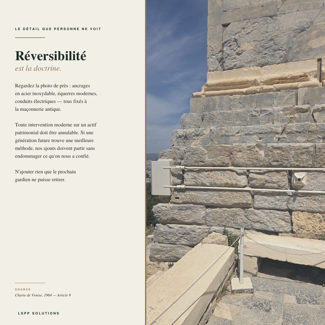 La réversibilité est la doctrine&nbsp;: quincaillerie moderne sur pierre antique