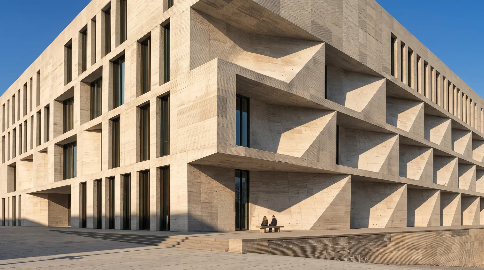 Façade institutionnelle contemporaine en pierre de taille, région de la capitale nationale